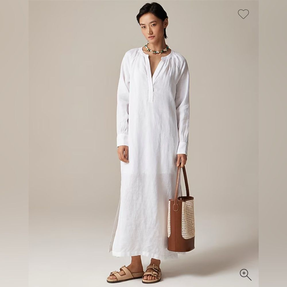 NWT J CREW PETITE Cabana dress in linen in white - Picture 3 of 9